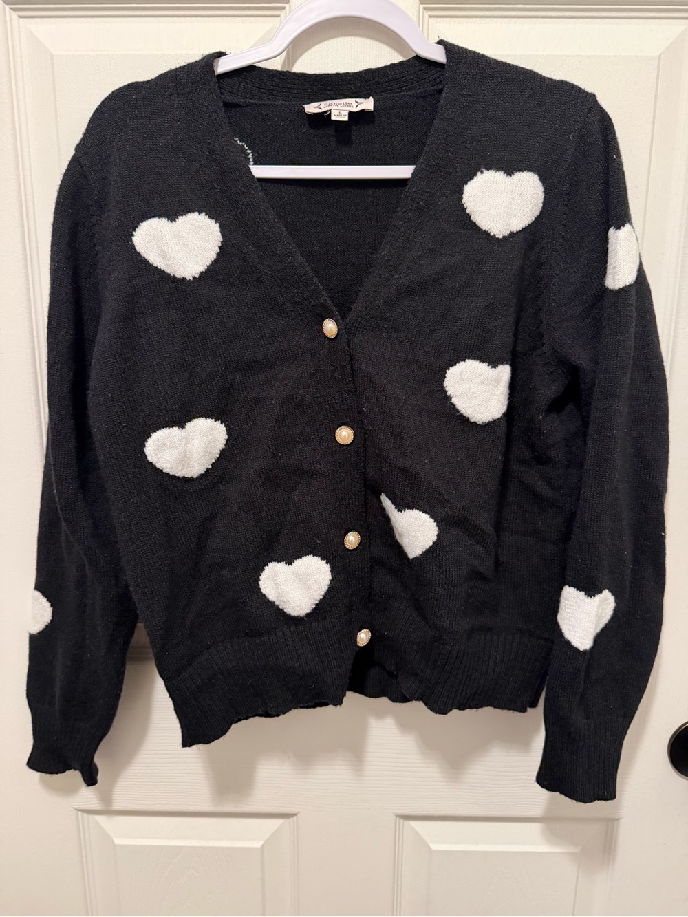 Nanette Lepore Black Cardigan with White Heart Motif